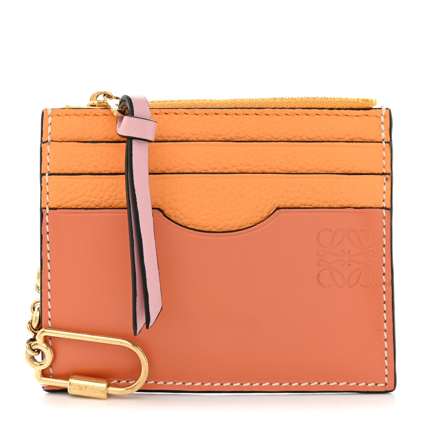 Soft Grained Calfskin Square Card Holder With Chain Orange