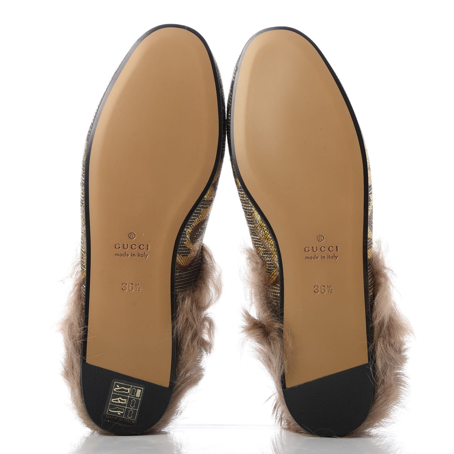 Brocade Fur Womens Princetown Slippers 36.5 Brown