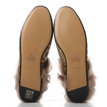 Gucci Brocade Fur Womens Princetown Slippers 36.5 Brown 5 of 9