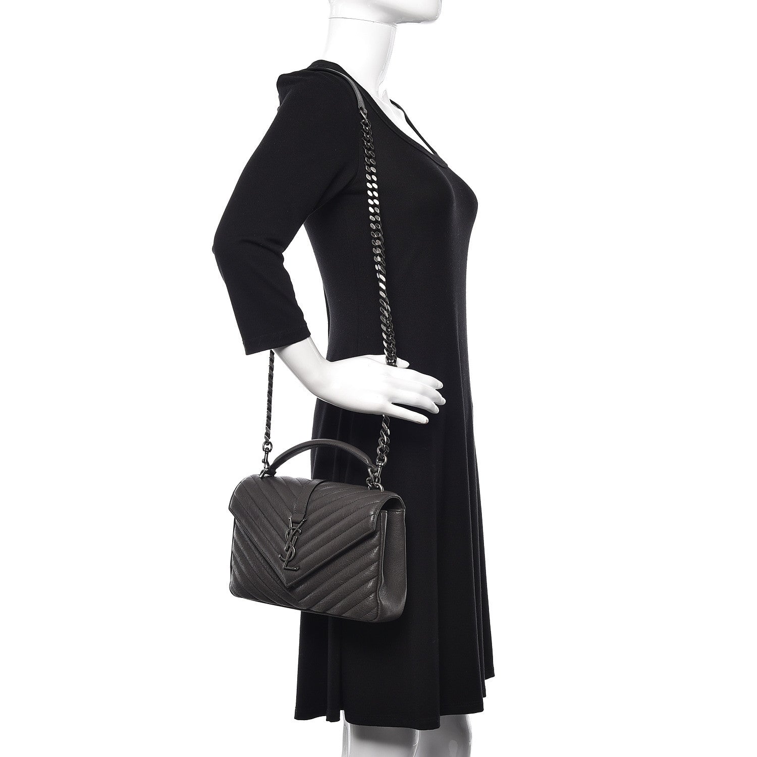 Saint Laurent Sheepskin Matelasse Chevron Monogram Medium College Bag Asphalt 2 of 10
