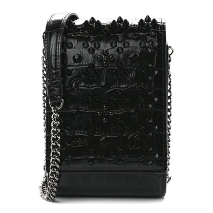 Christian Louboutin Crocodile Embossed Calfskin Spikes Loubinthesky Paloma Crossbody Phone Case Black 1 of 10