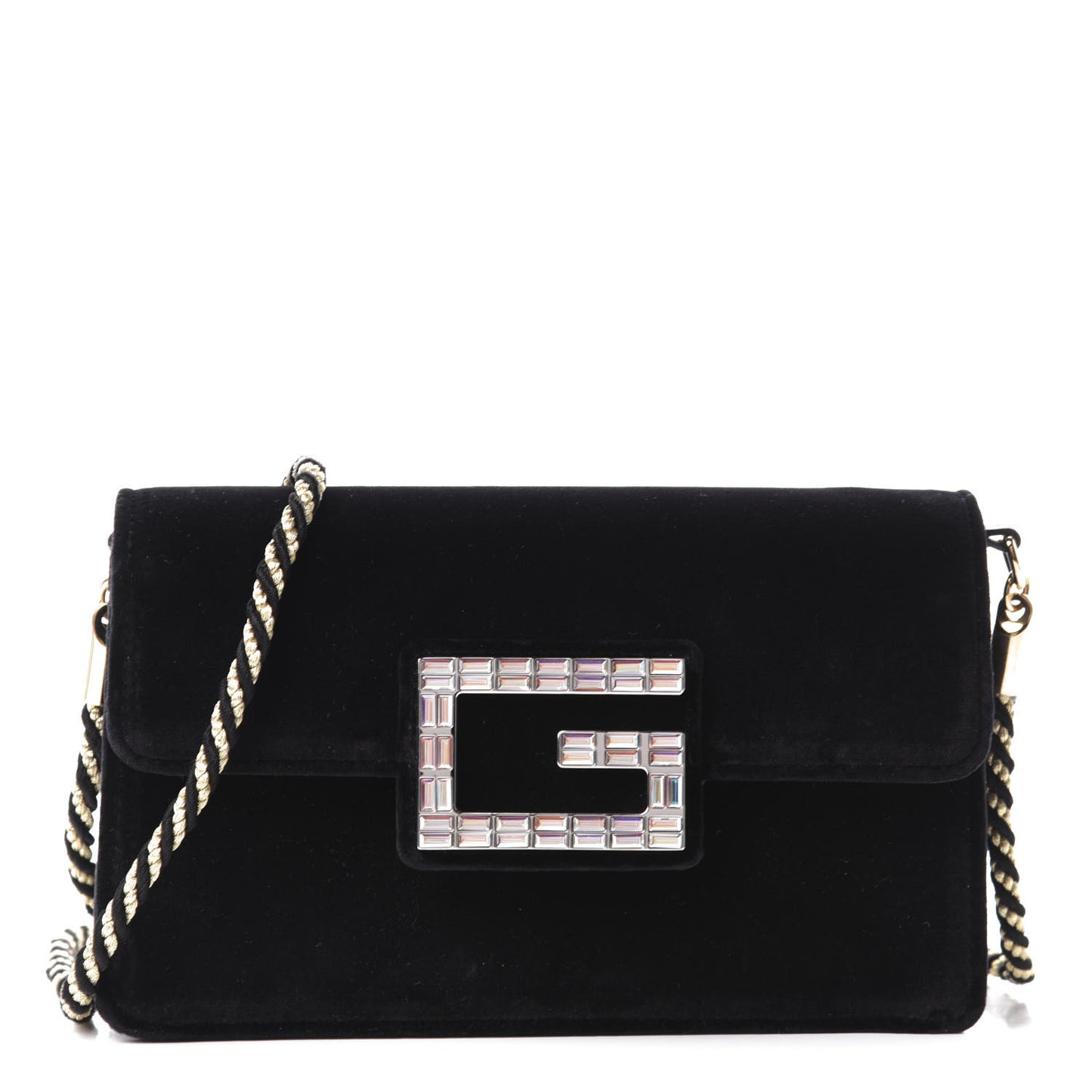 Velvet Crystal Square G Shoulder Bag Black