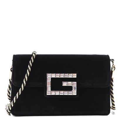 Gucci Velvet Crystal Square G Shoulder Bag Black 1 of 11