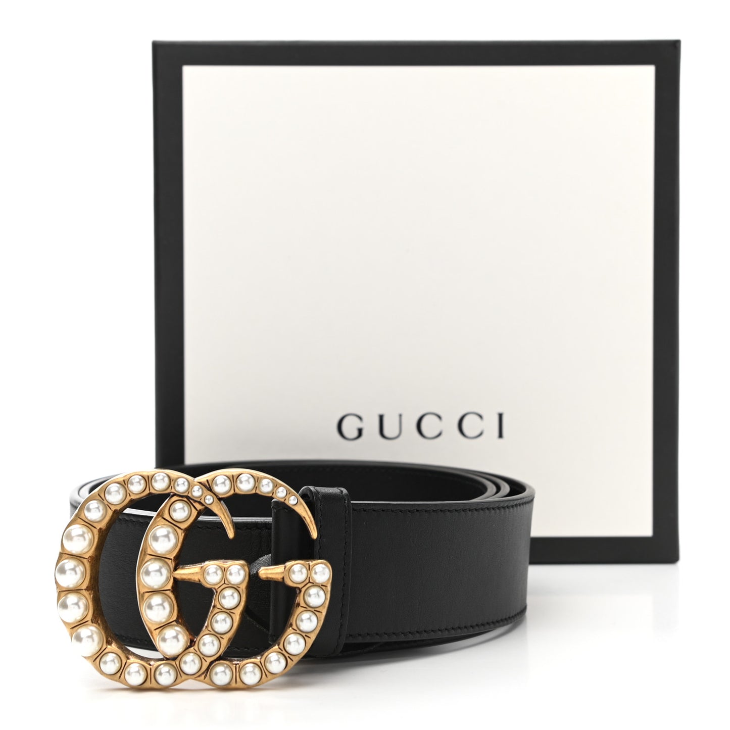 Moon Calfskin Pearl Double G 40mm Belt 100 40 Black Cream