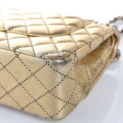 Chanel Metallic Washed Lambskin Quilted Jumbo Double Flap Dark Gold Black 12 of 12