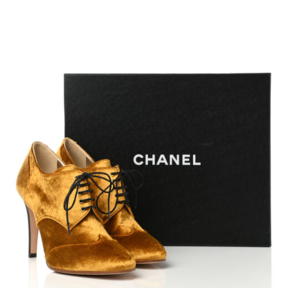 Chanel Velvet CC Lace Up Ankle Boots 39 Gold 9 of 9