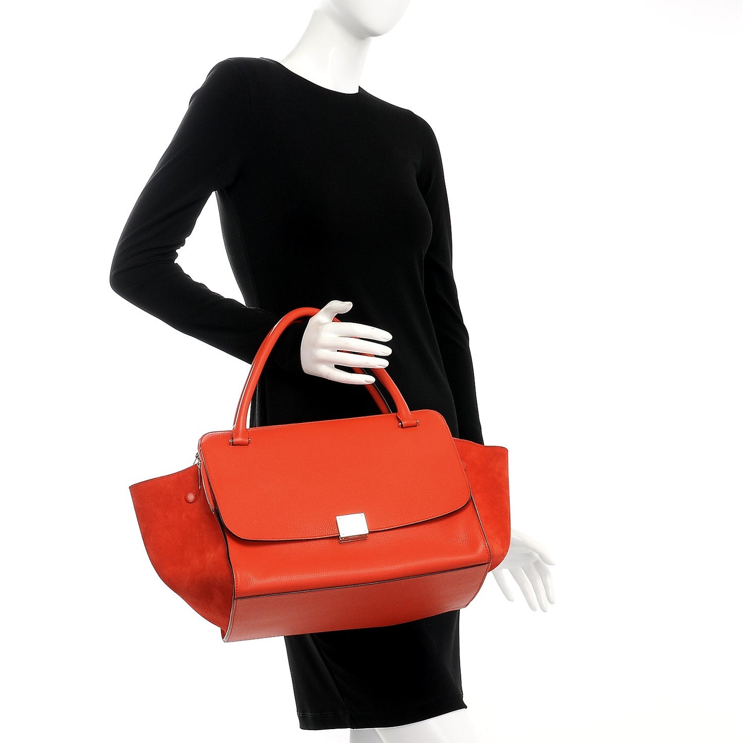 Drummed Calfskin Suede Double Zip Trapeze Vermillion
