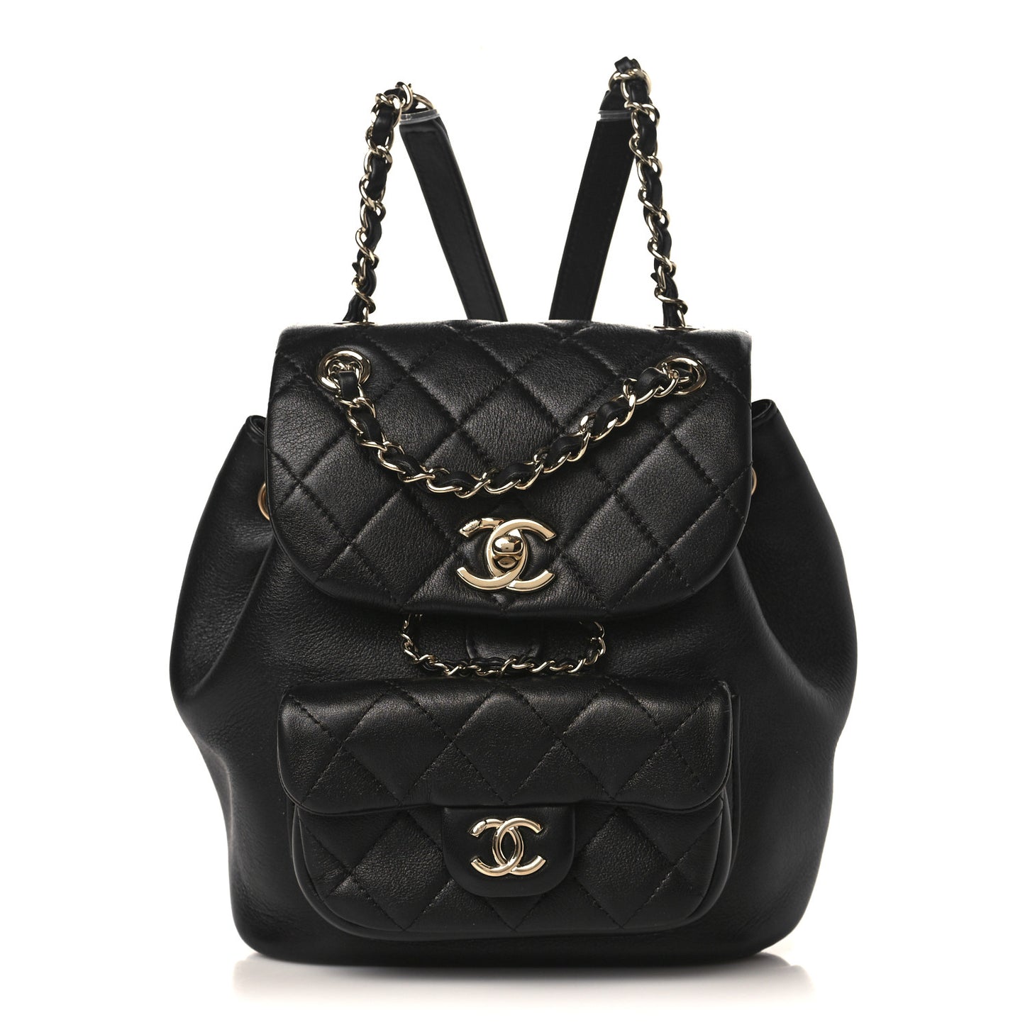 Lambskin Quilted Small Duma Drawstring Backpack Black