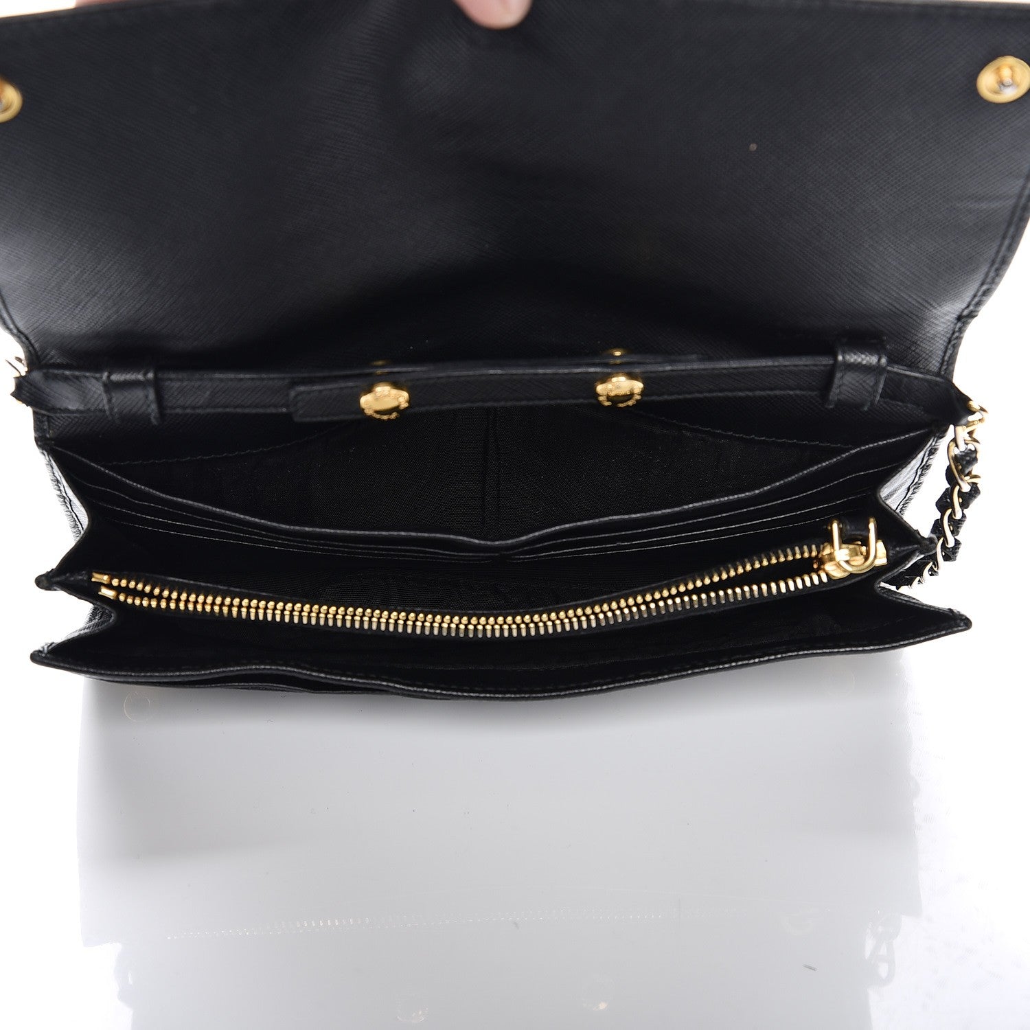 Prada Saffiano Metal Oro Chain Wallet Nero Black 5 of 6