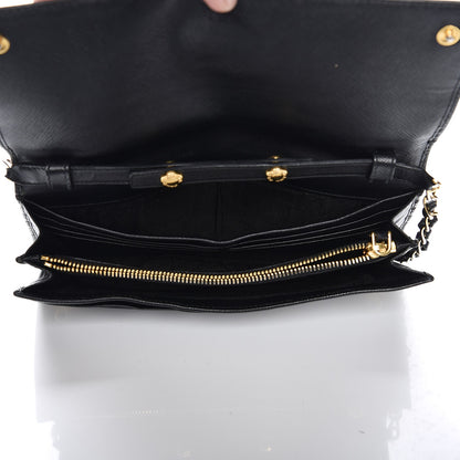 Prada Saffiano Metal Oro Chain Wallet Nero Black 5 of 6