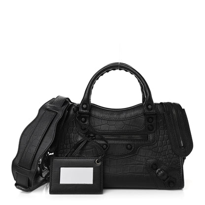 Balenciaga Matte Supple Lambskin Crocodile Embossed Classic Black Hardware Mini City Black 1 of 12
