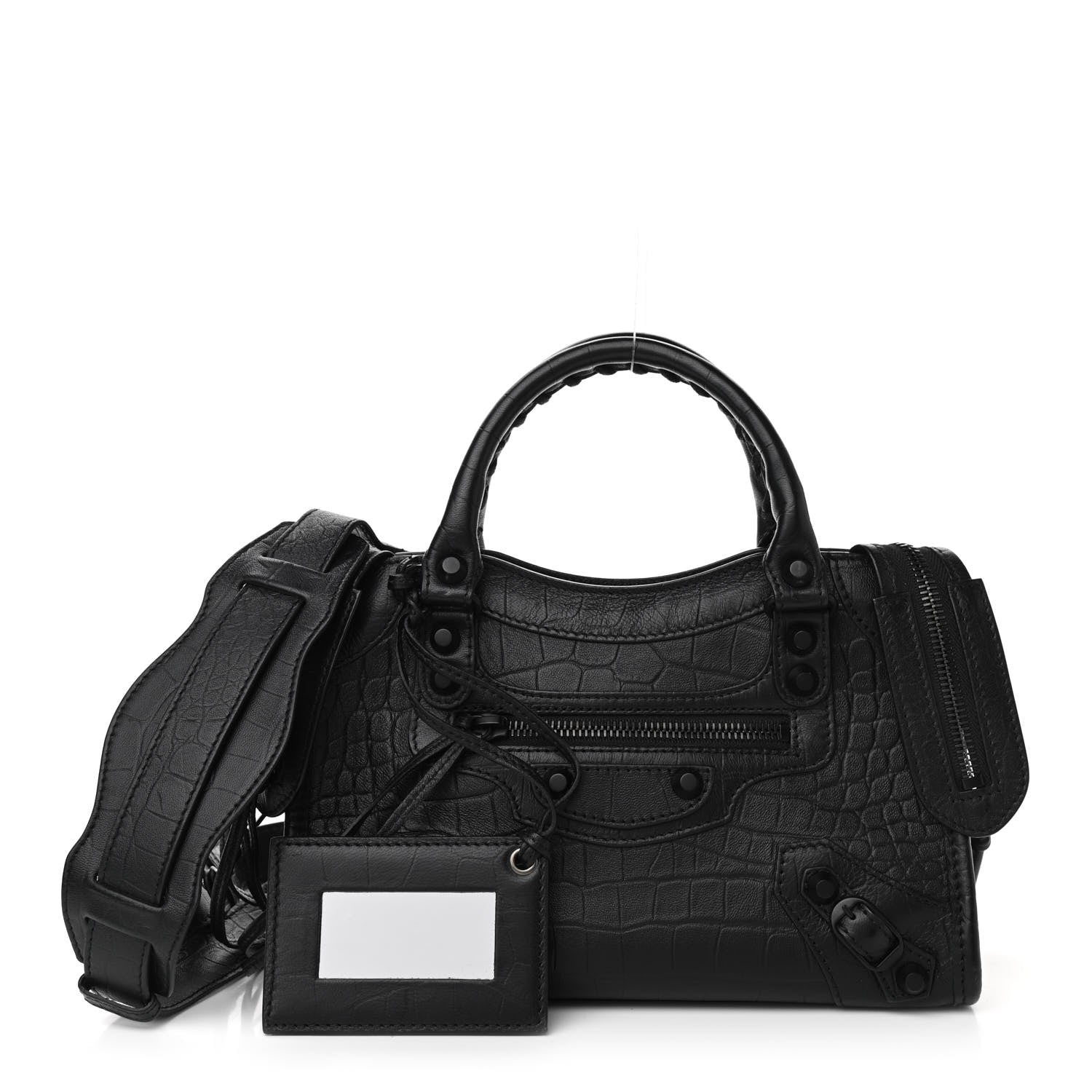 Balenciaga Matte Supple Lambskin Crocodile Embossed Classic Black Hardware Mini City Black 1 of 12