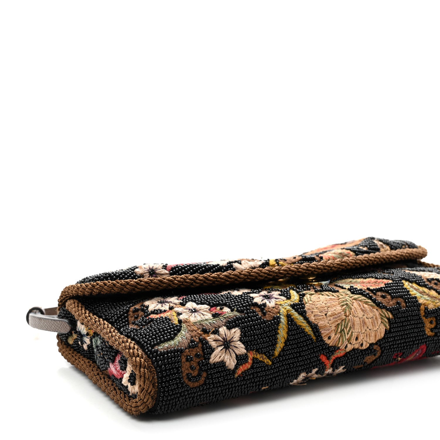 Valentino Garavani Floral Embroidered Beaded Small DeVain Shoulder Bag Black Multicolor 4 of 11