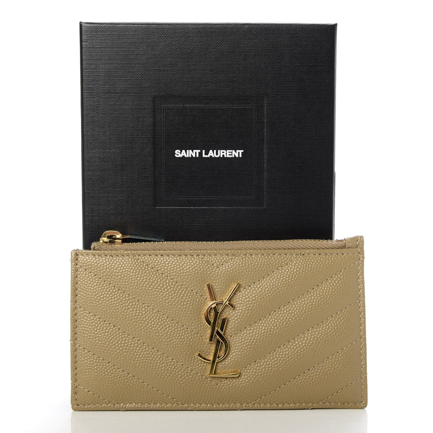 Saint Laurent Monogram Grain de Poudre 5 Fragments Zip Pouch Card Holder Dark Latte 7 of 7