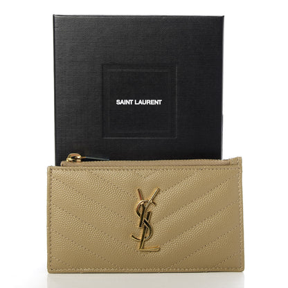 Saint Laurent Monogram Grain de Poudre 5 Fragments Zip Pouch Card Holder Dark Latte 7 of 7