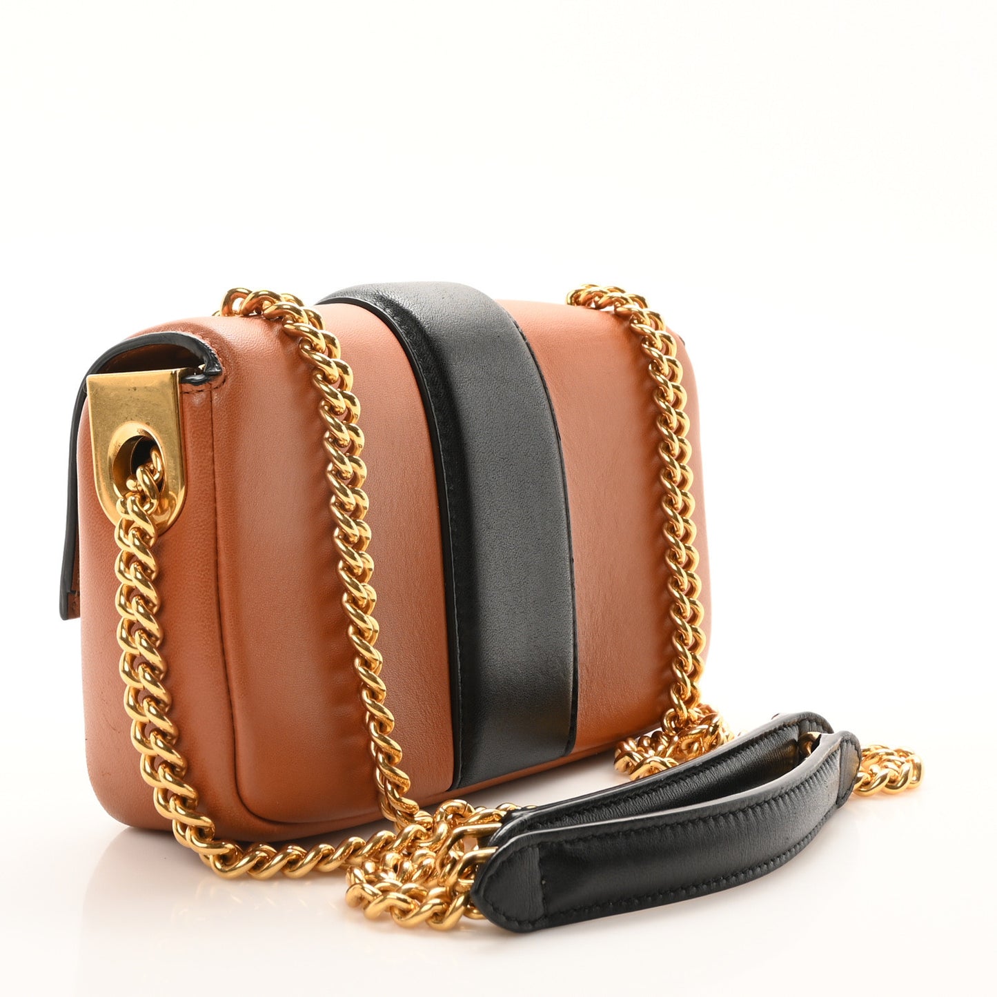 Nappa Apolo Bi-Color Mini Chain Baguette Brandy Black