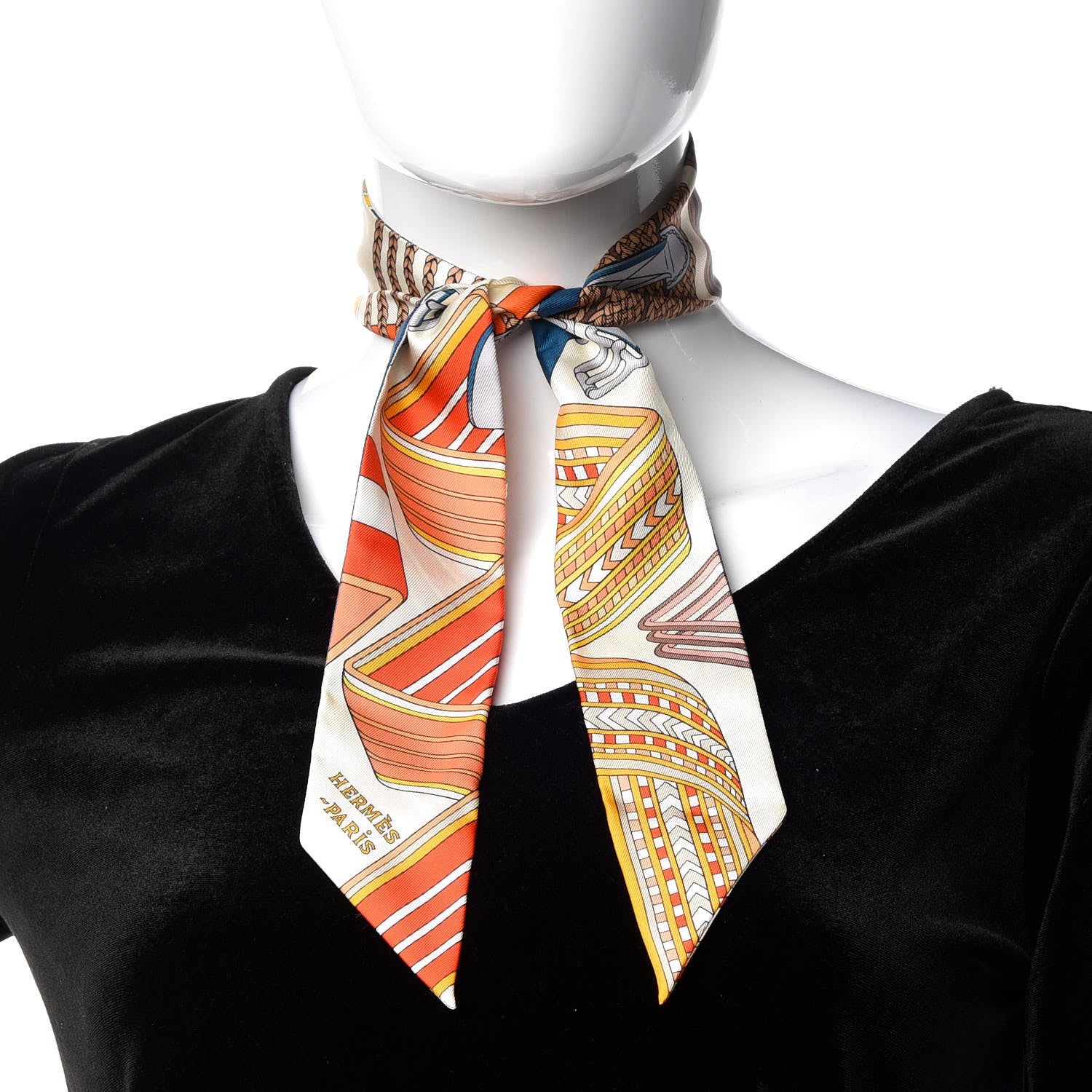 Hermes Silk Sangles En Zigzag Twilly Ivory Orange Bleu 2 of 4