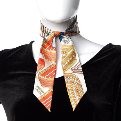Hermes Silk Sangles En Zigzag Twilly Ivory Orange Bleu 2 of 4