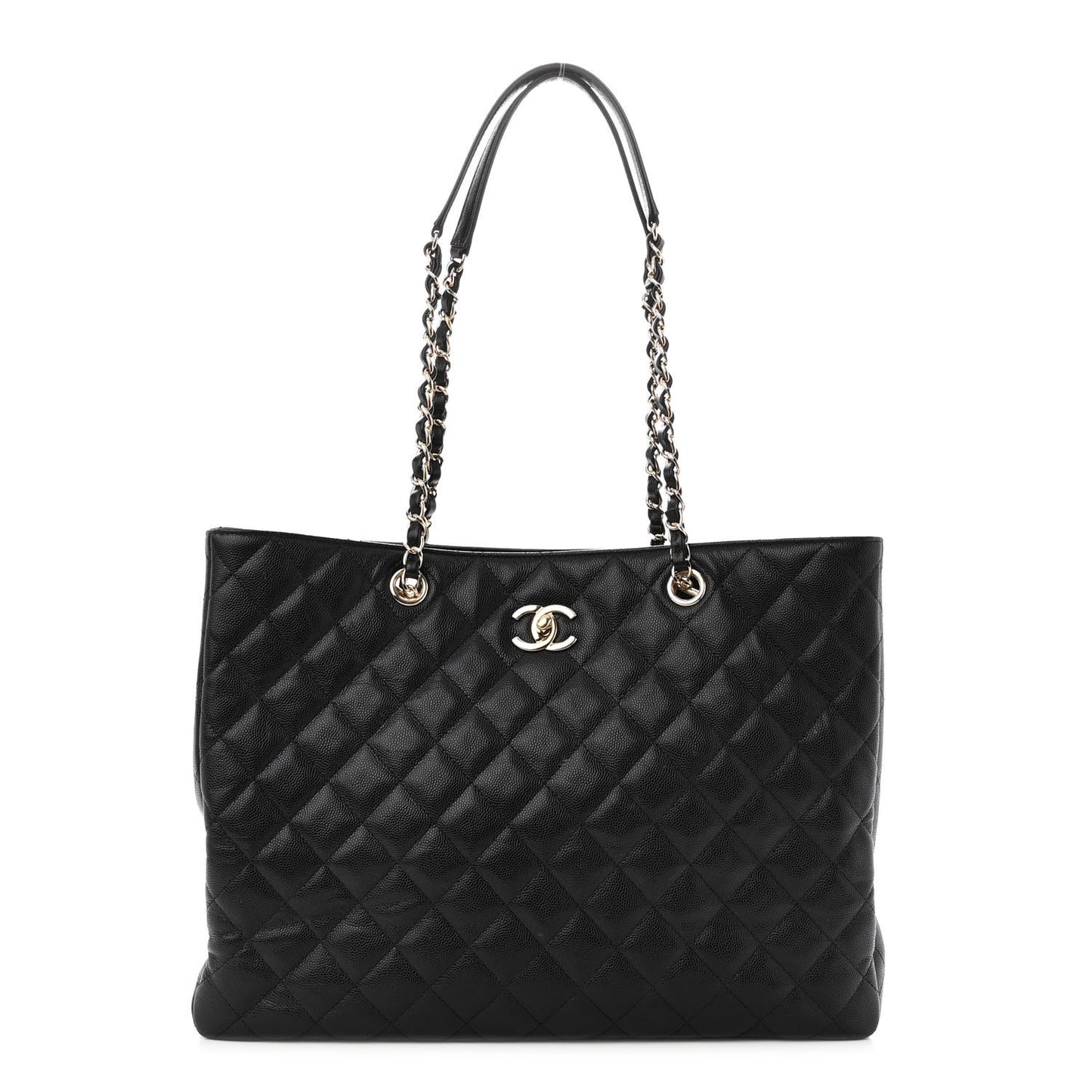 Caviar Quilted Large Shopping Tote Black