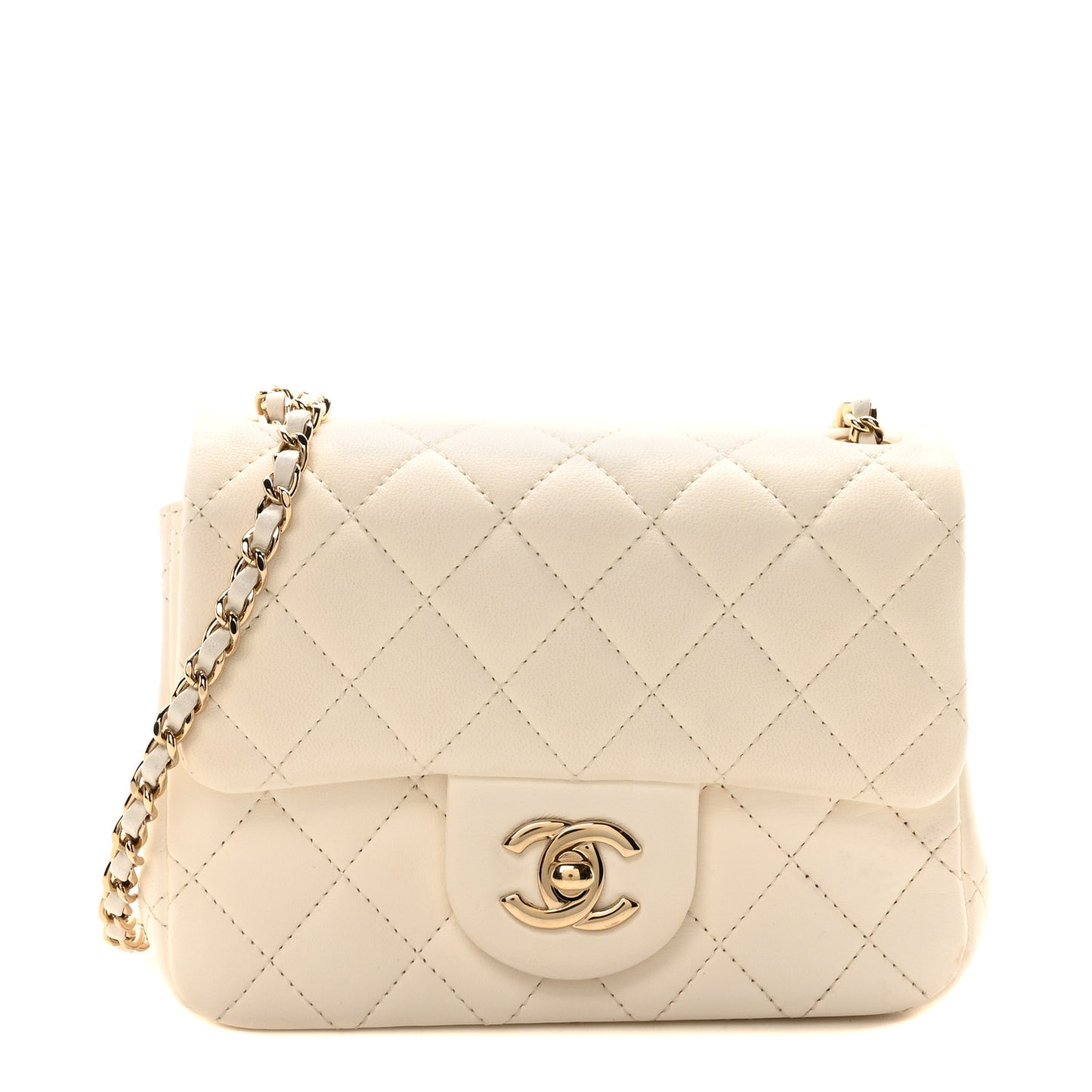 Lambskin Quilted Enamel Mini Pearl Crush Flap White