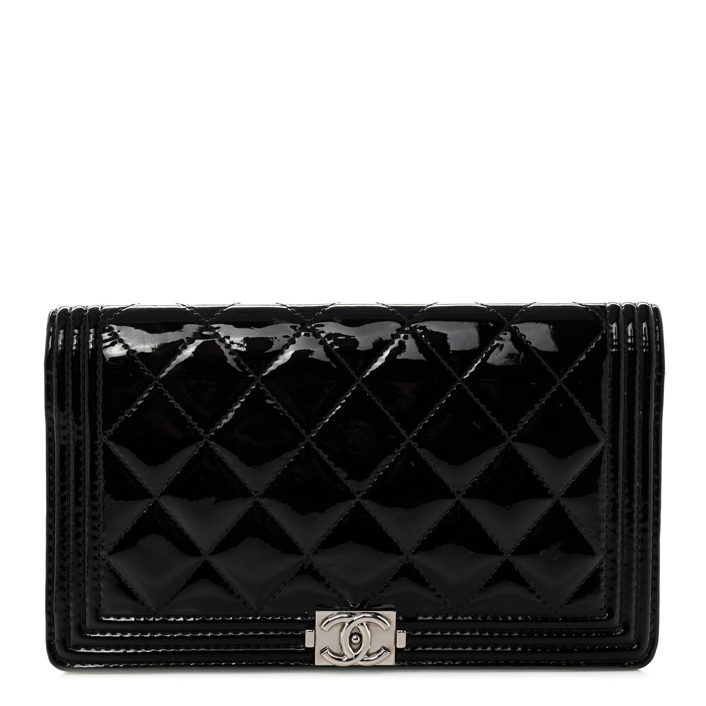 Patent Calfskin Quilted Boy Yen Wallet Black