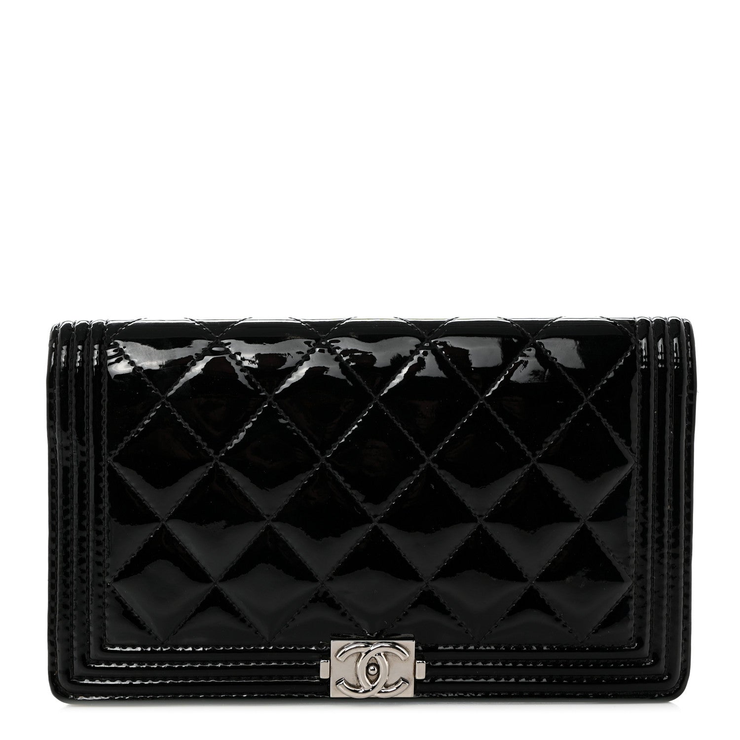 Chanel Patent Calfskin Quilted Boy Yen Wallet Black 1 of 9