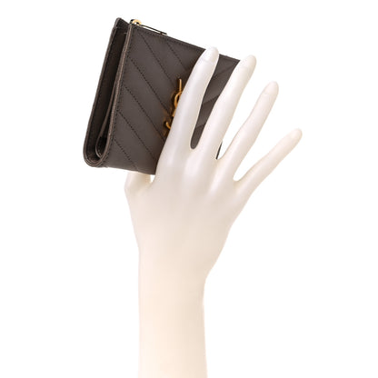 Saint Laurent Grain De Poudre Matelasse Chevron Monogram Zipped Two-Part Wallet Dark Latte 2 of 11