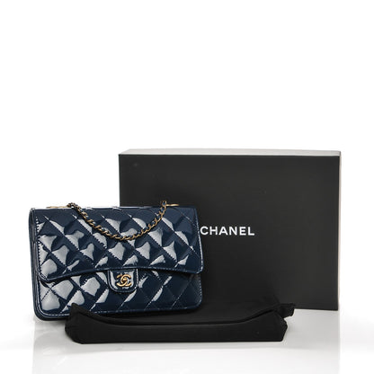 Chanel Patent Goatskin Quilted CC Eyelet Wallet On Chain WOC Blue 9 of 9