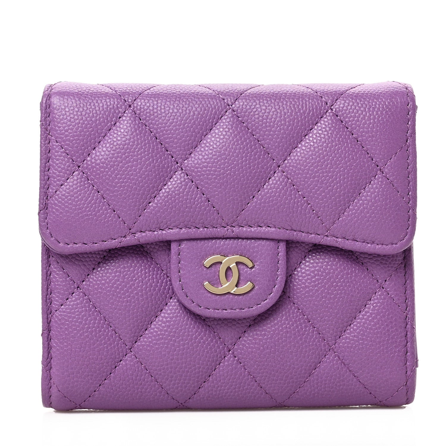 Chanel Caviar Quilted Compact Flap Wallet Purple 1 of 6