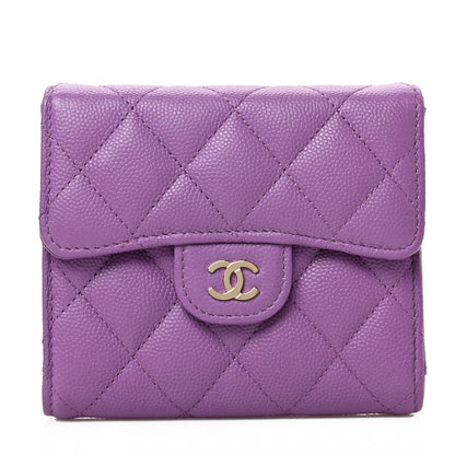 Chanel Caviar Quilted Compact Flap Wallet Purple 1 of 6