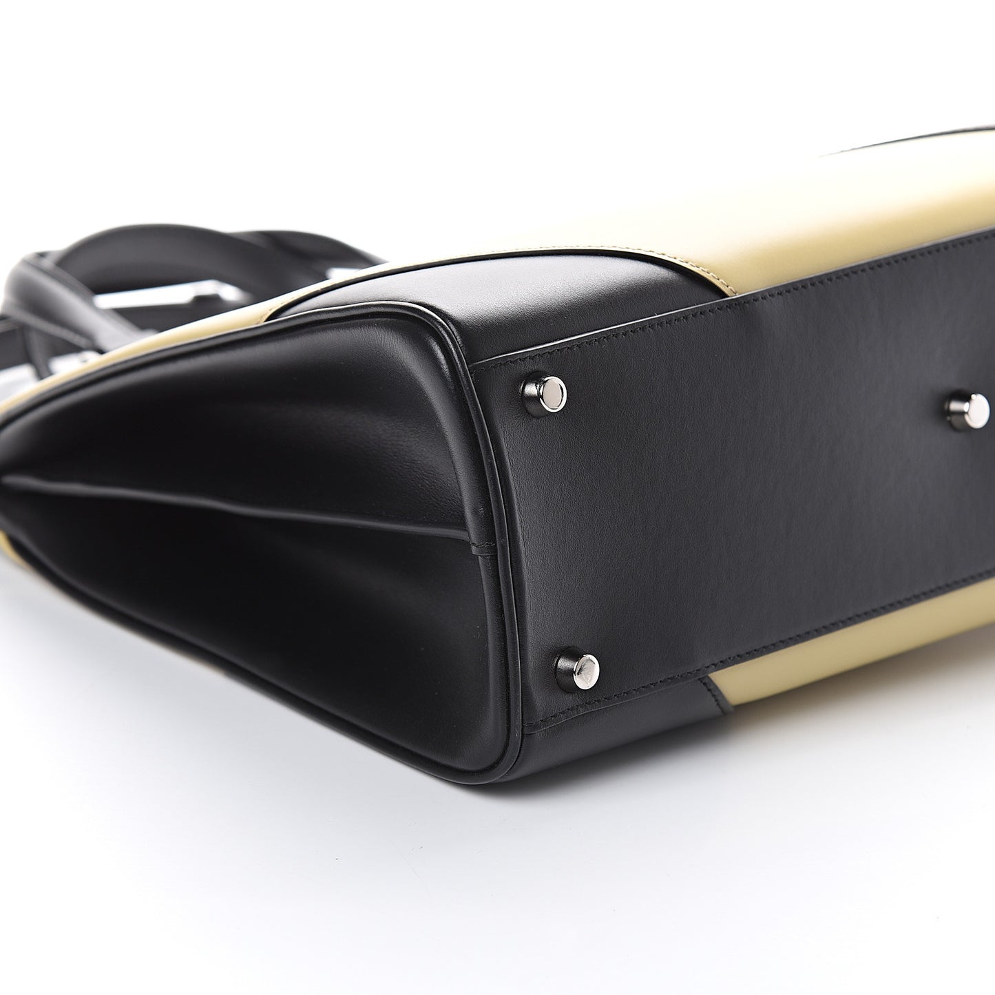 Smooth Calfskin Diagonal Striped Medium Zumi Top Handle Bag Black Beige