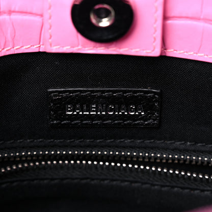 Balenciaga Shiny Calfskin Logo Crocodile Embossed North South Shopper Tote XXS Rose Black 6 of 17