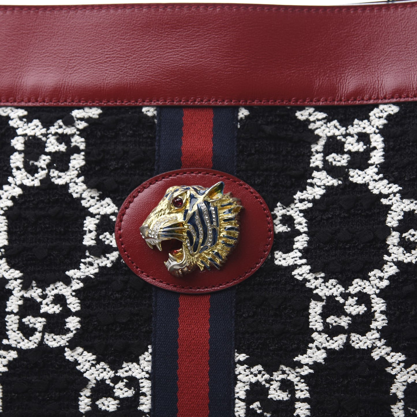 Tweed GG Monogram Large Rajah Chain Tote Romantic Cherry Black White