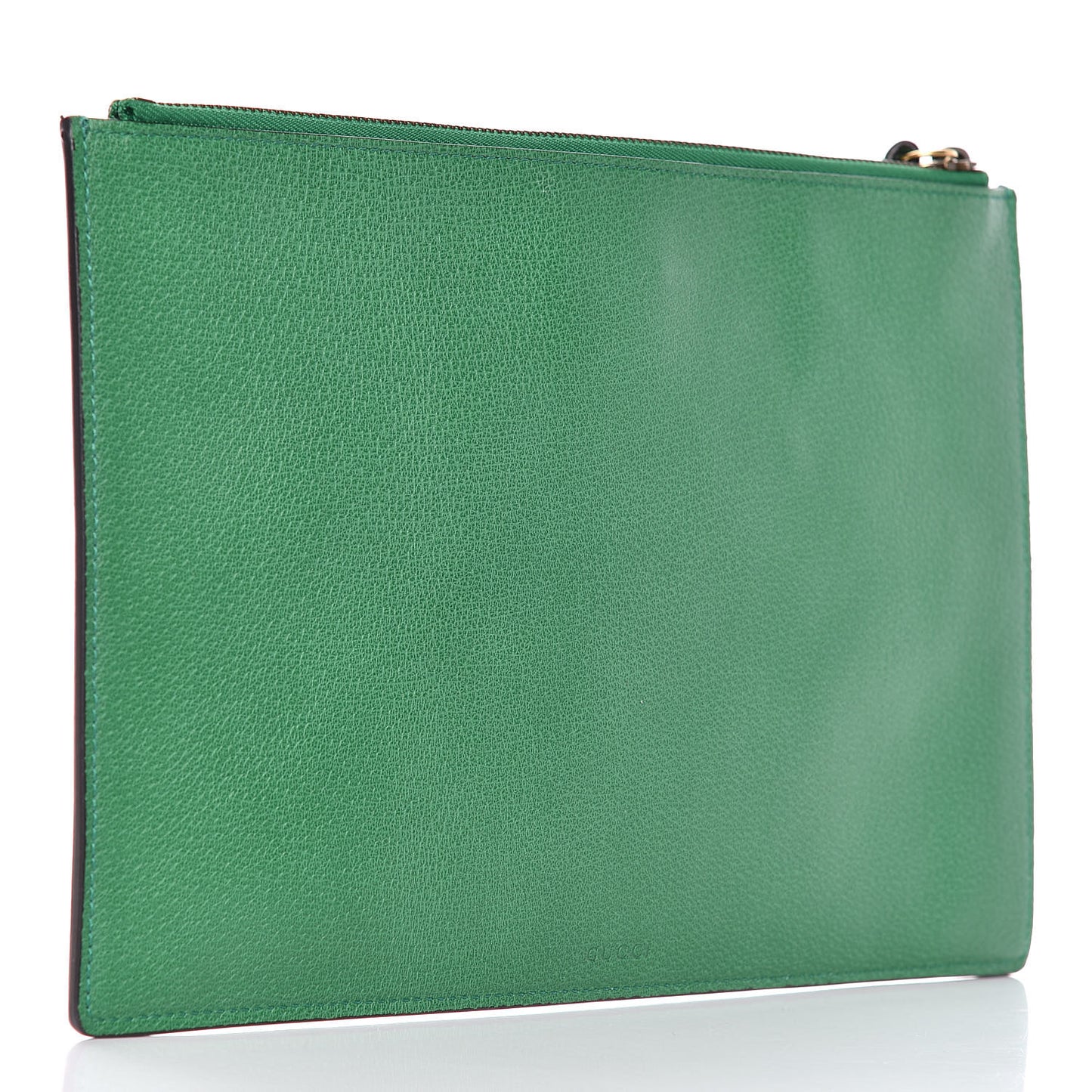 Textured Calfskin Crystal Fiori Floral Embroidered GG Zip Pouch Grass Green
