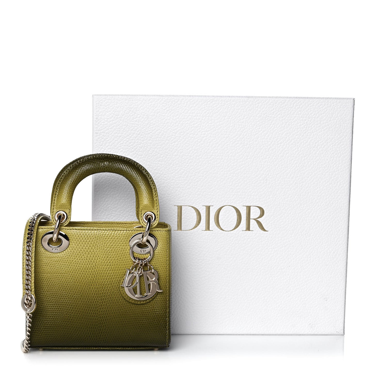 Lizard Gradient Mini Lady Dior Yellow Dark Green