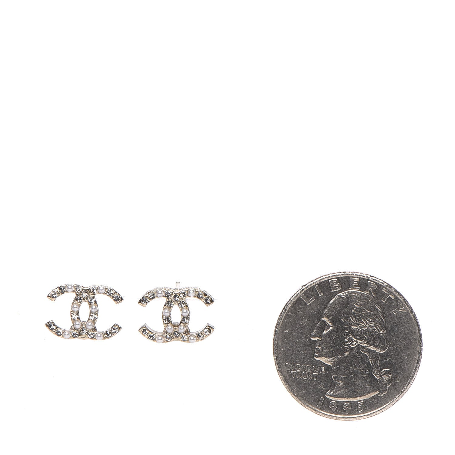 Chanel Crystal Pearl Mini CC Earrings Gold 2 of 5