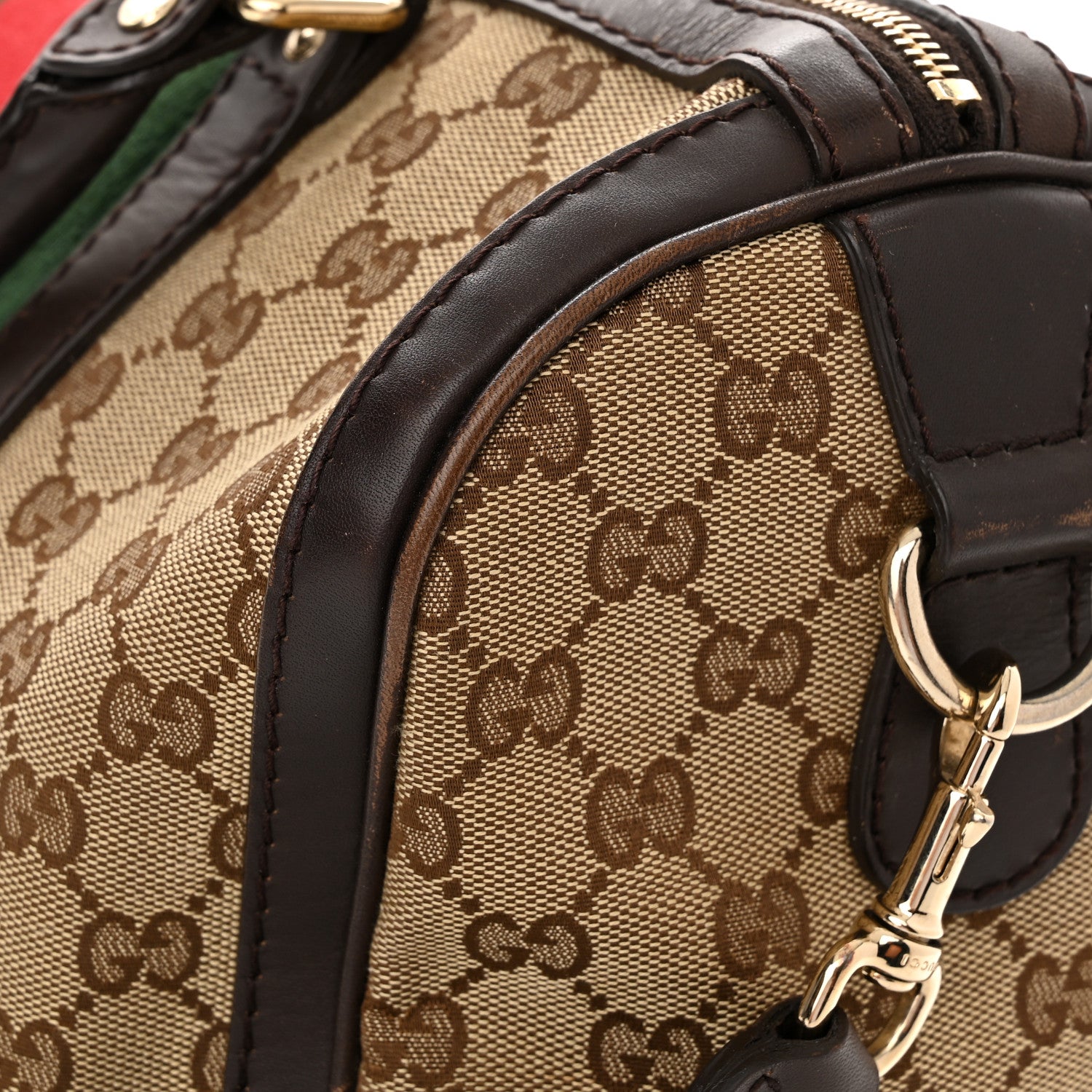 Gucci Monogram Selleria Calfskin Vintage Web Medium Boston Beige Ebony Cocoa 20 of 21