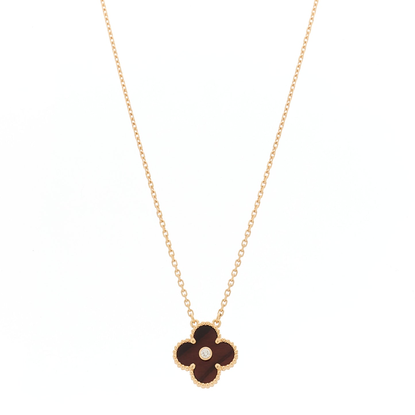 18K Rose Gold Diamond Bulls Eye Vintage Alhambra Pendant Necklace