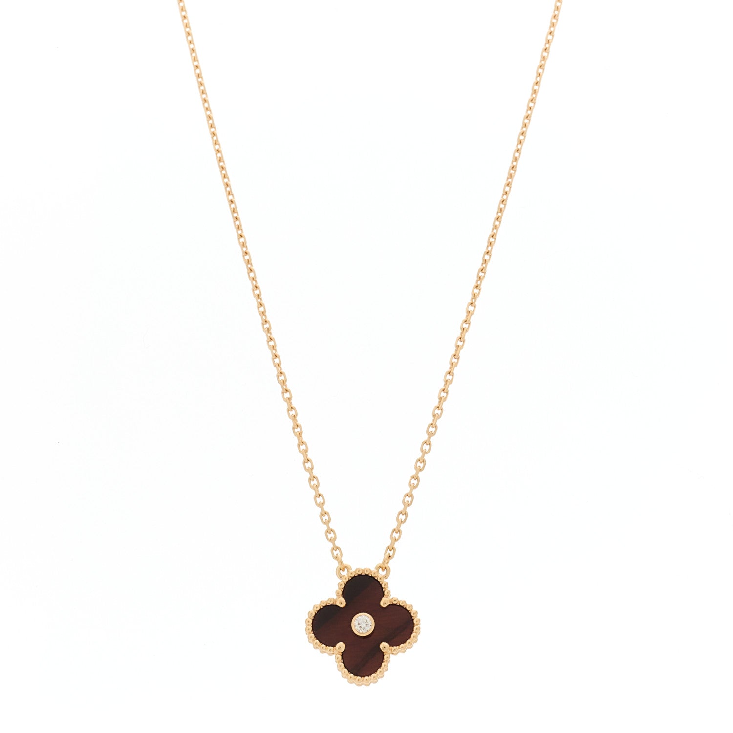 Van Cleef & Arpels 18K Rose Gold Diamond Bulls Eye Vintage Alhambra Pendant Necklace 1 of 5