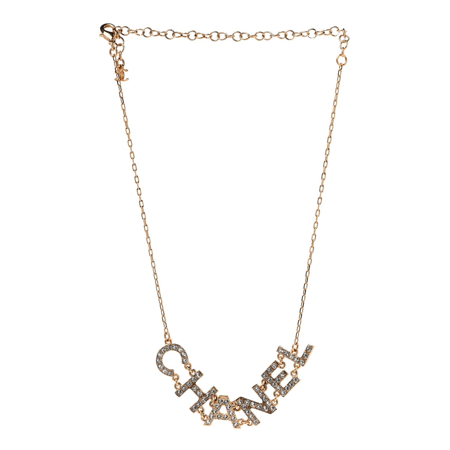 Chanel Metal Crystal 90's Icon Logo Necklace Gold 2 of 4