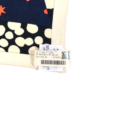 Hermes Cashmere Silk Le Livre D'Esope Shawl 140 Marine Vert Beige 3 of 3