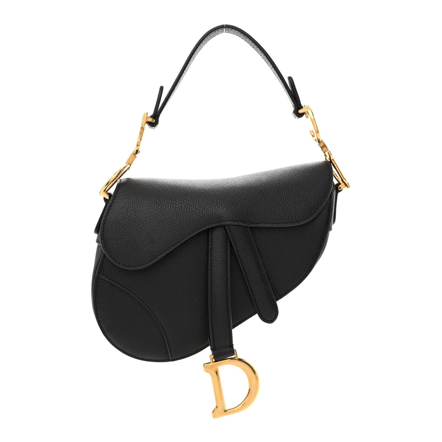 Grained Calfskin Mini Saddle Bag Black