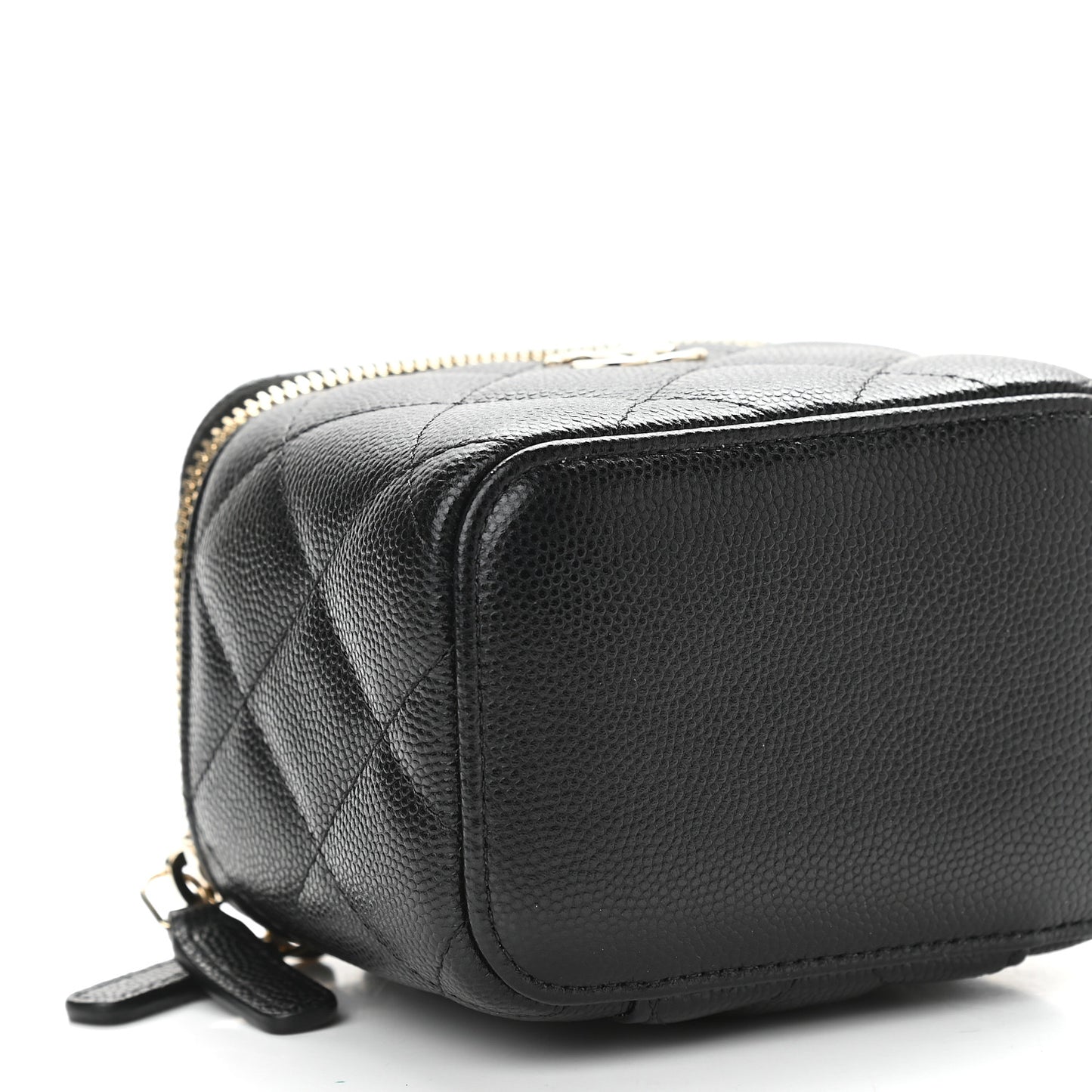 Caviar Quilted Mini Pearl On Top Vanity Case With Chain Black