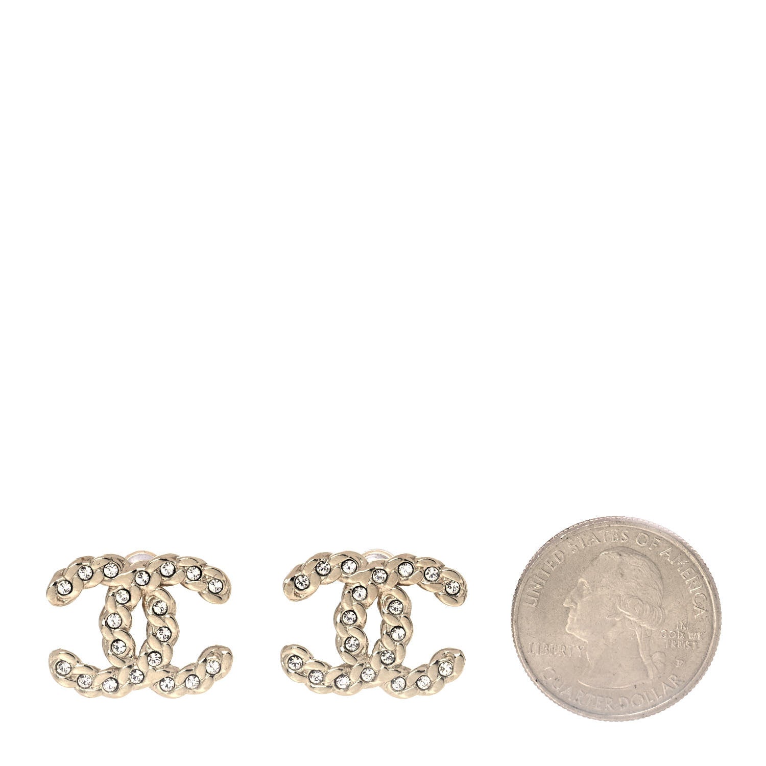 Chanel Crystal Chain Link CC Earrings Gold 2 of 5