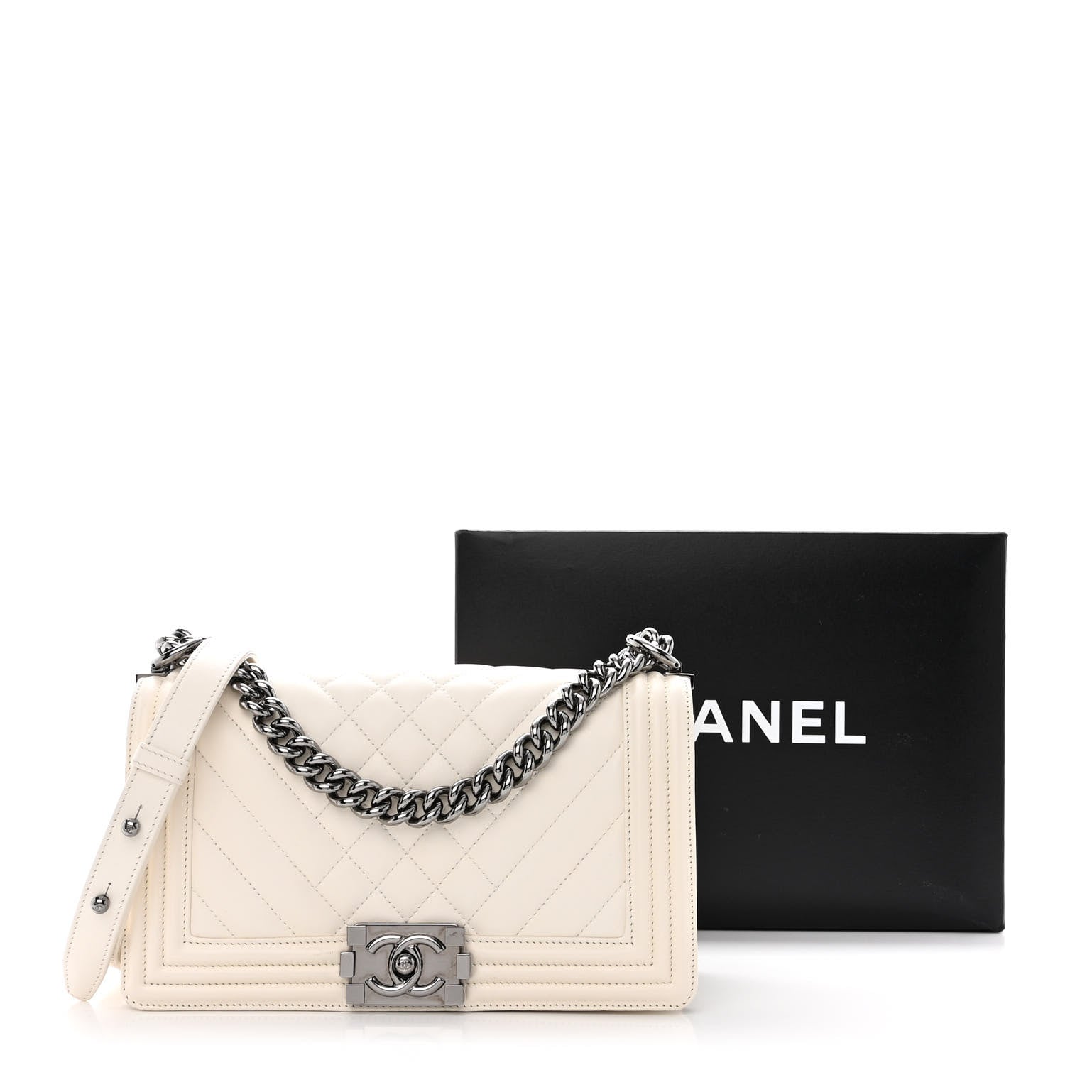 Chanel Lambskin Quilted Chevron Medium Boy Flap White 11 of 11