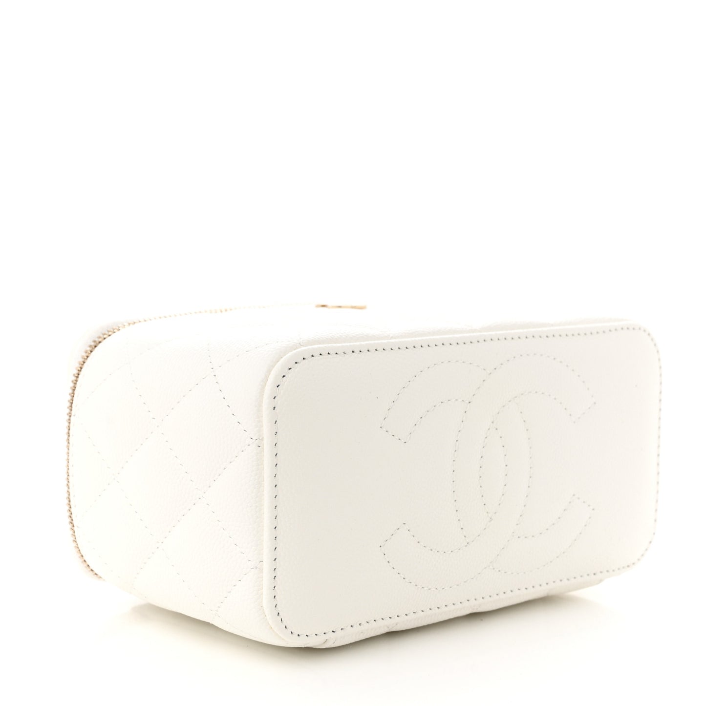 Caviar Quilted Small Vanity Case With Chain White