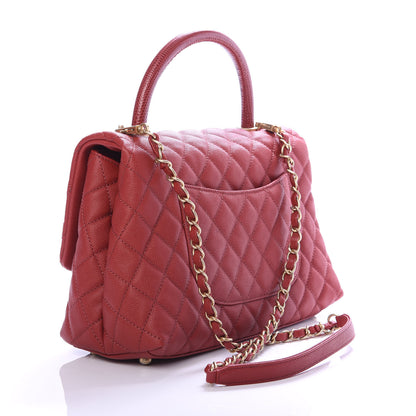 Chanel Caviar Lizard Embossed Quilted Small Coco Handle Flap Red 3 of 9