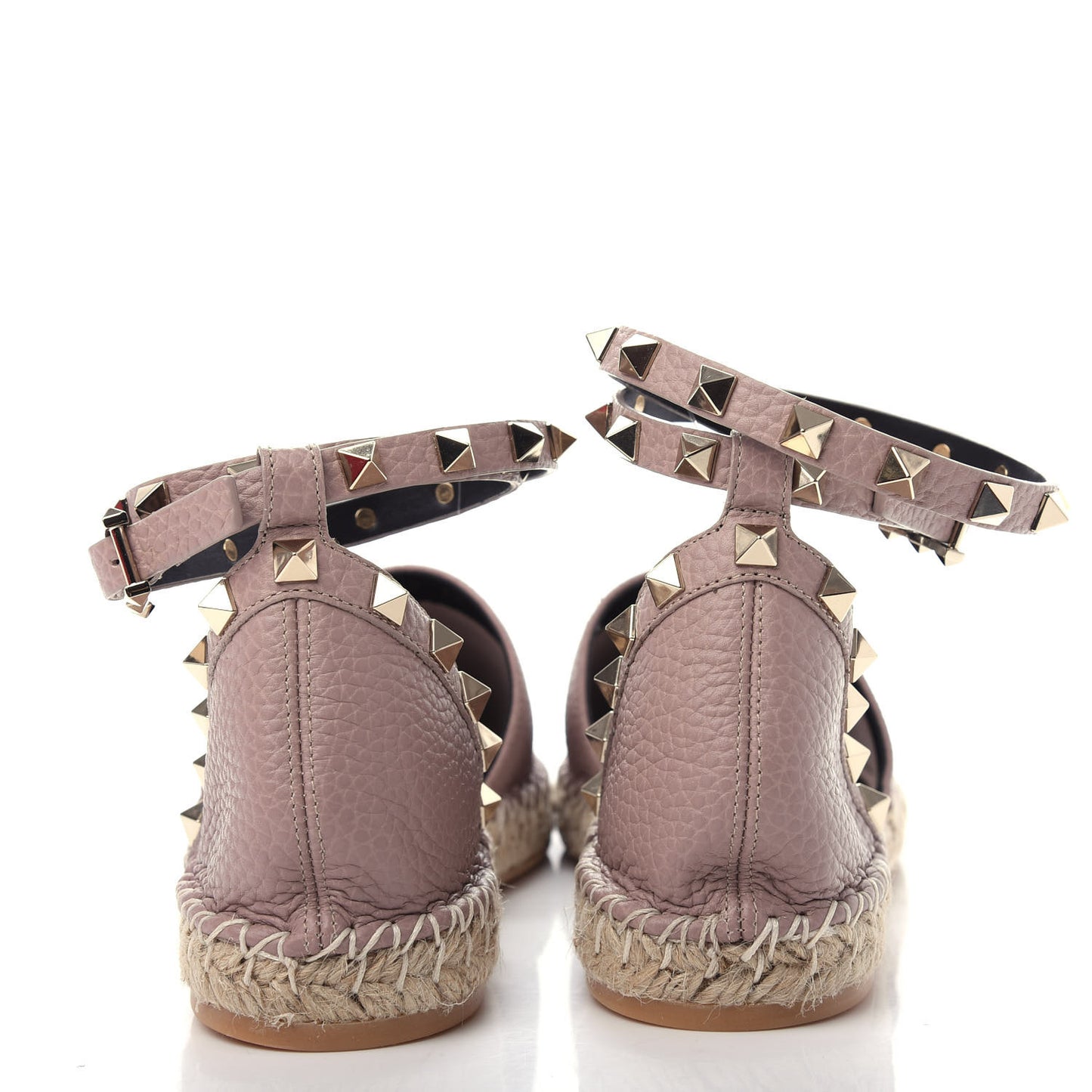 Grained Calfskin Rockstud Ankle Wrap Espadrille 20mm Flats 38 Poudre