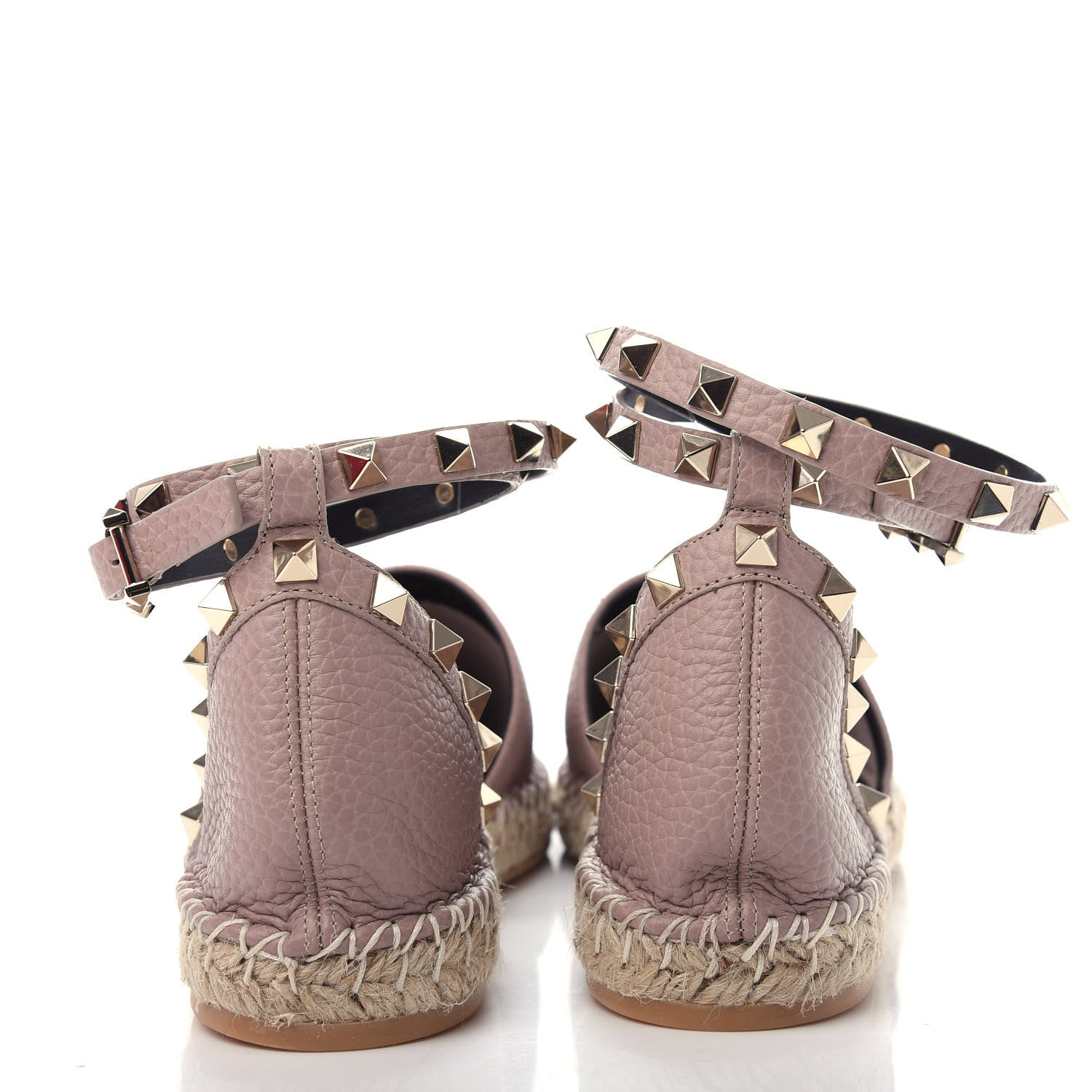 Valentino Garavani Grained Calfskin Rockstud Ankle Wrap Espadrille 20mm Flats 38 Poudre 7 of 11