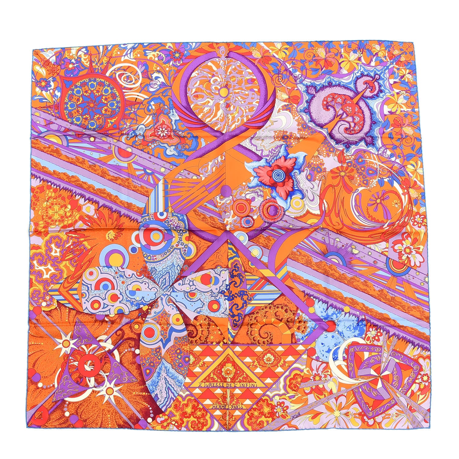Hermes Silk L’ivresse de L’infini Scarf 90 Capucine Violet Bleu Klein 1 of 4